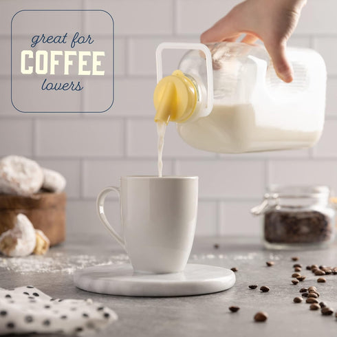 64 oz 2 Pack kitchentoolz Glass Milk Bottles with Pour Spouts and Tamper-Proof Caps Half Gallon Containers Made in USA