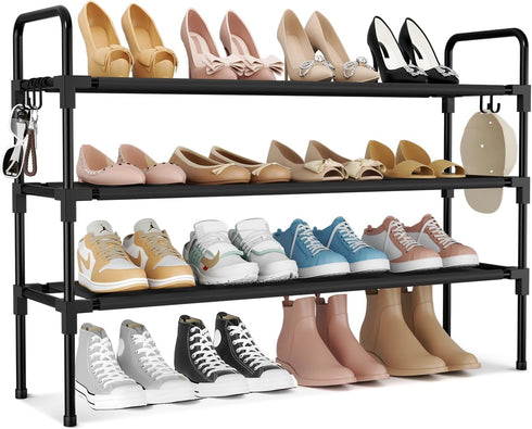 Long Shoe Rack for Closet, 12-16 Pairs Stackable Shoe Organizer, Shoe Shelf
