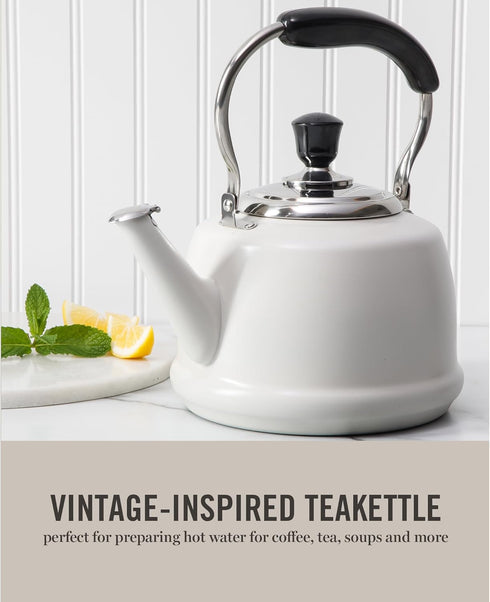 2 Martha Stewart Kingstree Large Qt Heavy Gauge Stainless Steel Tea Kettle - Linen White Exterior