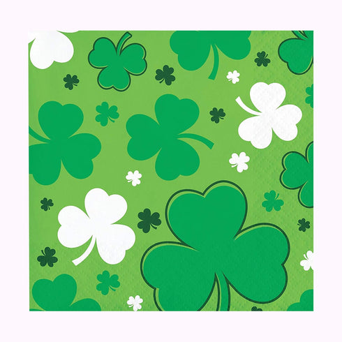 St Patrick's Day Paper Plates and Napkins | Green Shamrock Print Tableware | Bulk Disposable Party Supplies