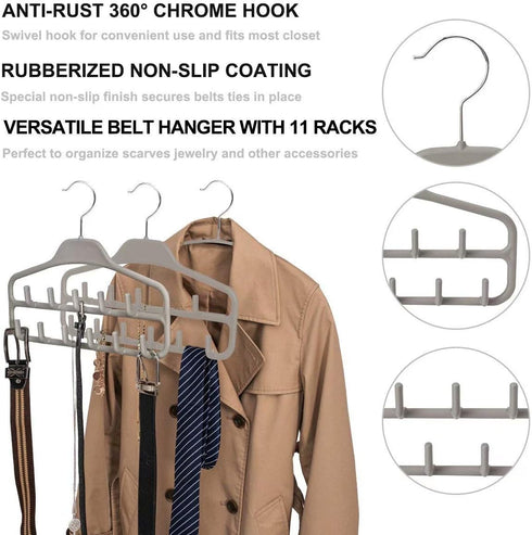 FairyHaus Belt Hanger Organizer 2 Pack, Non-Slip Tie Rack Holder for Belts, Ties, Jewelry, Scarves