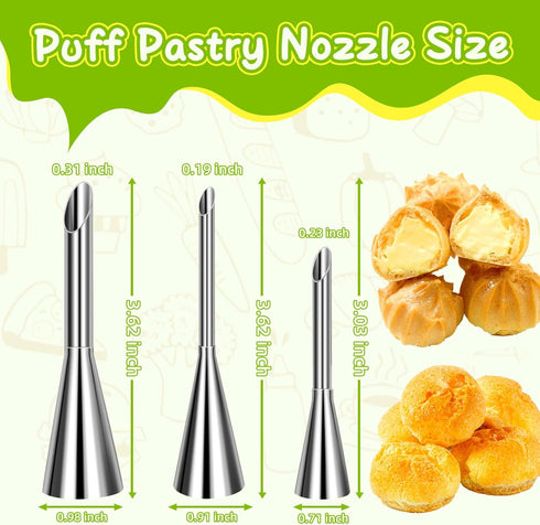 Suuker 3 Pieces Stainless Steel Cream Piping Tips - Long Nozzle Decor for Pastry Icing and Decorating
