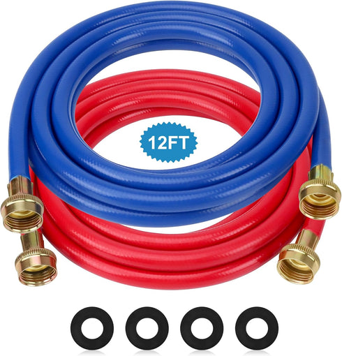 12FT Rubber Washing Machine Hoses, 3/4 Connection Supply Lines for Hot and Cold Water, 2 Packs by MIFLUS