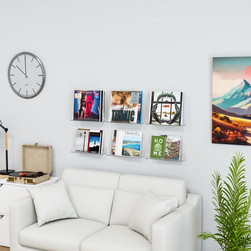 Yieach 6 Pack Acrylic Shelves for Wall Storage- No Drilling Adhesive Shelves - Clear Stick On Bathroom Wall Shelf