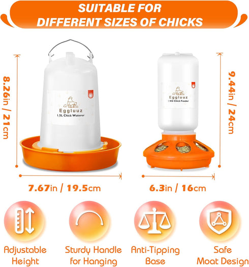 Eggluuz Set, 1L 1.5L 3 Chick Feeder and Waterer Kit Automatic Chicken Feeder and Waterer Chick Feeder and Chick Waterer