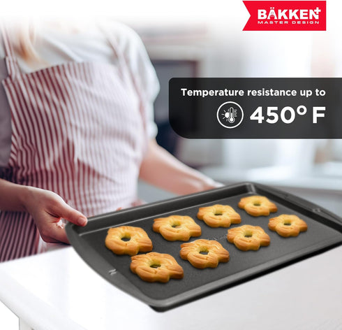 Bakken Swiss Cookie Sheet 3 Piece Set, Non-Stick Stackable Baking Pans with Gray Deluxe Ceramic Coating, Dishwasher Safe