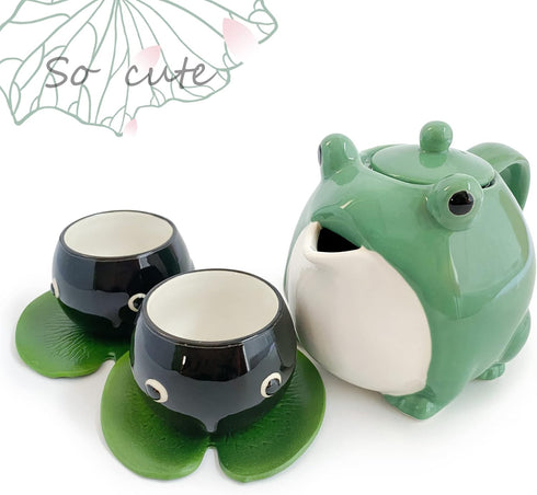 set, Set Frog teapot Teacup, frog tea cute teapot gift, Tea Service Ceramic Tea Pot Send exquisite frog stickers