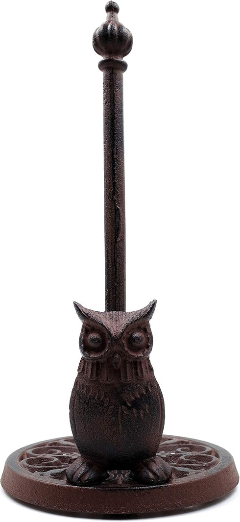 JETLAND Vintage Standing Paper Towels Holder, Cast Iron Owl Kitchen Paper Stand with Non-slip Base, Antique Brown