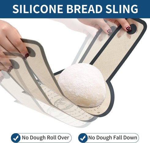 2 Pcs Silicone Bread Sling for Dutch Oven, Non-Stick & Heat Resistant Baking Mat for Sourdough