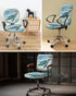 Sea Turtle Computer Office Chair Cover, Vintage Blue Ocean Turtle Design, Stretchable Removable Slipcover