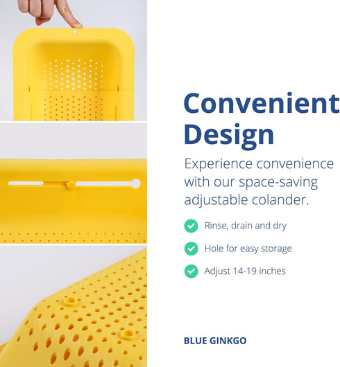 BLUE GINKGO Over the Sink Colander Strainer Basket, Wash Vegetables, Drain Pasta, Extendable Kitchen Essential