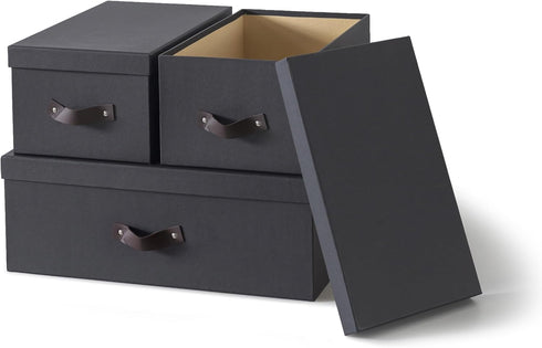 Soul & Lane Dark Gray Decorative Storage Boxes with Lids - Set of 3 Sturdy Cardboard Organizers for Home