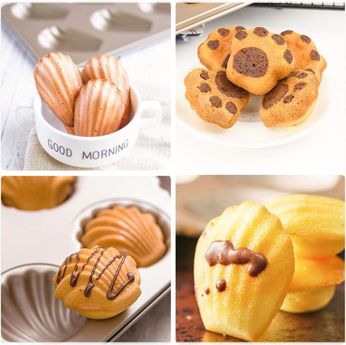 Beasea 3 Pack Madeleine Pans, 10x7 Inch Nonstick Cat Shaped Cake Cookies Pan for Baking