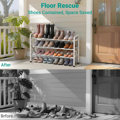 3-Tier Closet YEASHEIN Expandable Shoe Rack for Floor, X-Frame Metal Small Shoe Rack for Entryway, Adjustable Shoe