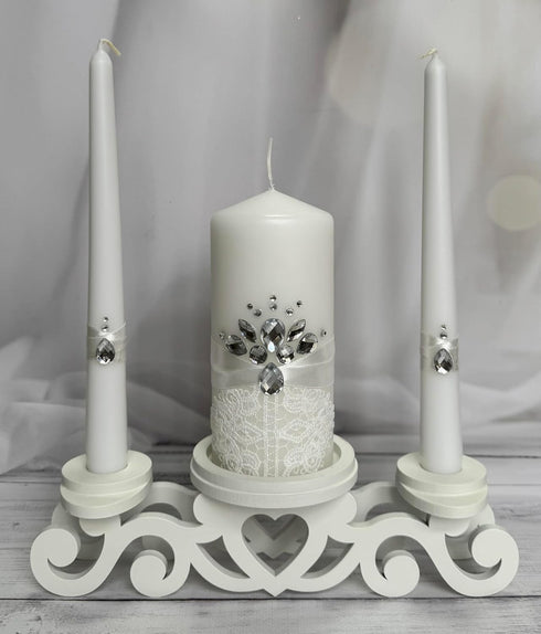 Unity Candle Set for Wedding Ceremony & Reception – 6” Pillar & Two 10” Taper Candles – Handmade in USA, White