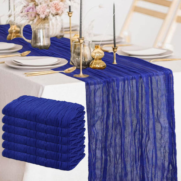 FANPROMS Blue Gauze Table Runner 6 Pack 10FT Boho Cheesecloth Table Runners
