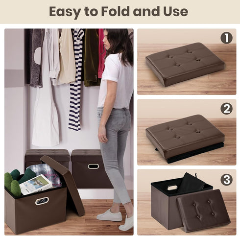 17x13x13in COSYLAND Ottoman with Storage Folding Leather Ottoman Footrest Foot Stool Brown Ottoman for Rooms Small