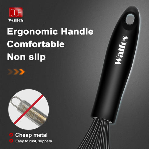 Walfos Silicone Whisk Set of 3, Stainless Steel Wire Kitchen Whisks for Non-Stick Cookware