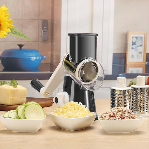 Cambom Rotary Cheese Grater Hand Crank Cheese Shredder for Fresh Cheese, Vegetable, Nuts,Non-slip Suction Base, Three