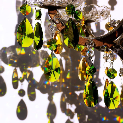 12pcs 38mm Teardrop Crystal Chandelier Prisms Parts with Glass Octagon Beads Chain for Chandeliers, Wedding Party