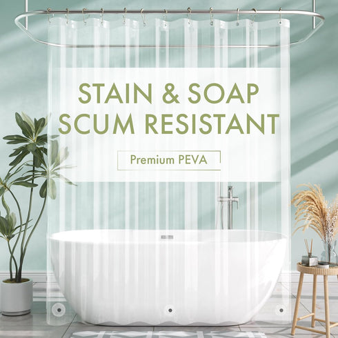 AmazerBath Shower Curtain Liner, 72x72 Clear Waterproof Plastic Shower Liner, Lightweight PEVA for Bathroom with 3