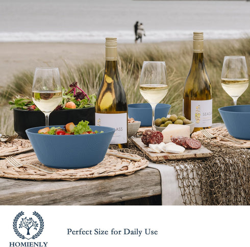 Homienly 36 Oz Wheat Straw Bowls Set of 6, Unbreakable Dinnerware, Microwave & Dishwasher Safe, Navy Blue