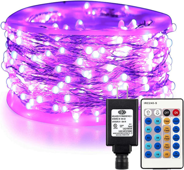 RUICHEN Dimmable Purple Fairy Lights Plug in, Waterproof Silver Wire 165 Ft