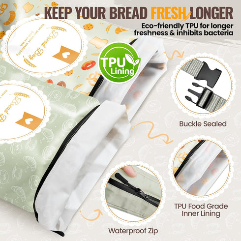 2 Pack 17"13" Zunmial Bread Bags for Homemade Bread, Reusable Bread Bag for Fresh Keeping with Lining & Zipper, Freezer