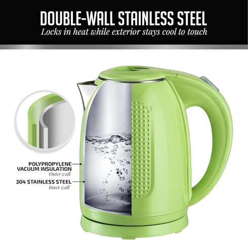 OVENTE Portable Electric Kettle, 1.7 Liter Stainless Steel Instant Hot Water Boiler Heater, 1100W Fast Boiling with