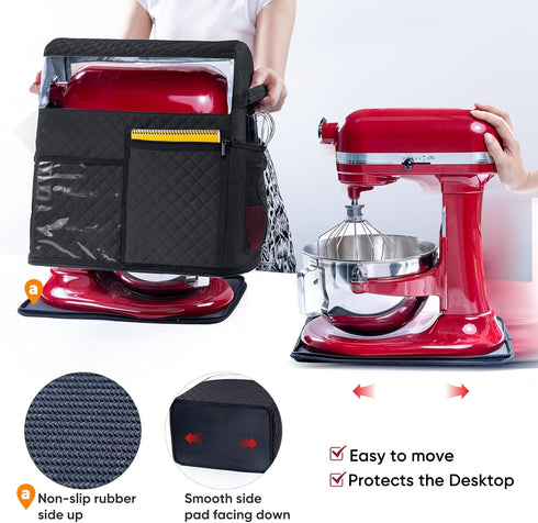 BAGSPRITE Stand Mixer Cover with Detachable Appliance Sliders Base for KitchenAid Mixer, Storage Bag for 4.5/5 Quart