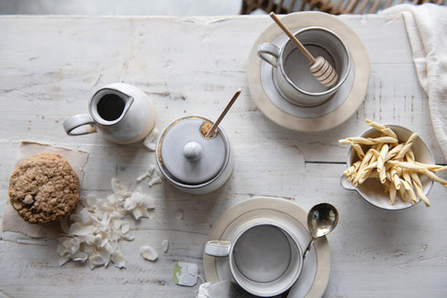Creative Co-Op White Stoneware Sugar Pot with Lid