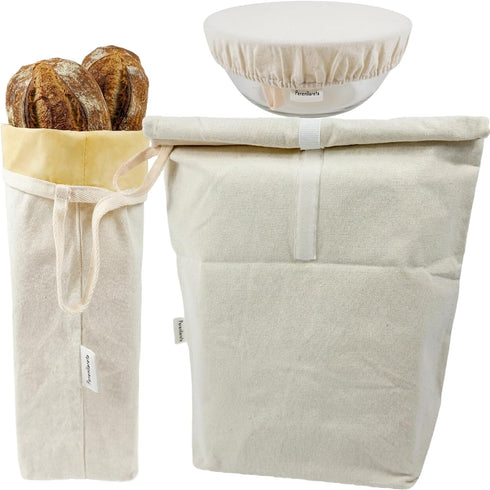 Hook&Loop Cotton Bread Bag with Beeswax Lining 2Pack, 16.5x12.5in Unbleached Cloth Bees
