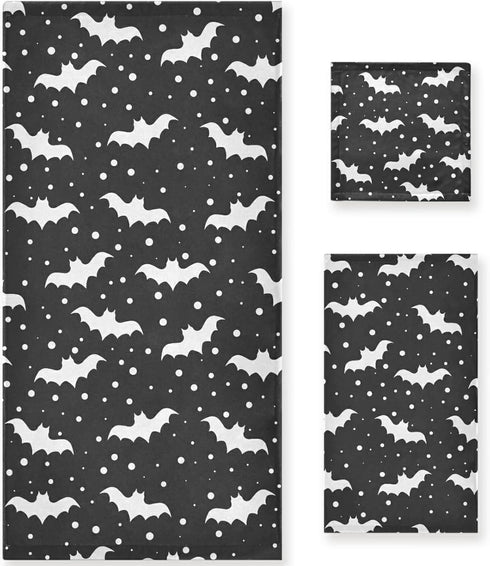 Naanle Black White Bats Halloween Soft Set of 3 Towels, 1 Bath Towel+1