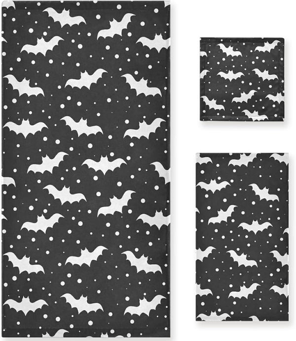 Naanle Black White Bats Halloween Soft Set of 3 Towels, 1 Bath Towel+1