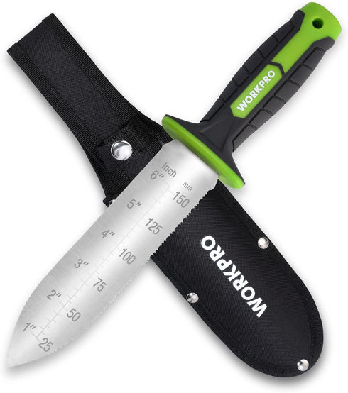 WORKPRO Hori Hori Garden Knife, 7" Stainless Steel Blade with Oxford Sheath for Weeding and Planting