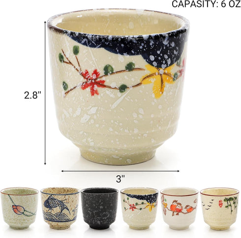 6 6 Oz Pieces Japanese Tea Cups, Ceramic Coffee Cup with Good Heat Retention, No Handle Teacup Matcha Mug for Latte