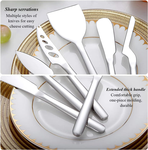 Berglander Cheese Knife Set of 5, Stainless Steel Cheese Cutter Slicer with Ergonomic Design