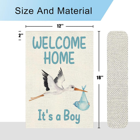Welcome Home Baby Boy Garden Flag 12×18 Inch Double Sided Burlap Flag for Newborn Gender Reveal Lawn Yard Sign
