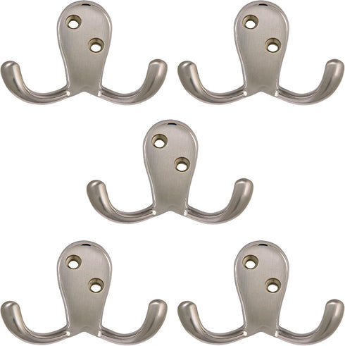 Design House 207761 Wall-Mounted Double Hook for Coat Hat, Towel Robe in Bathroom or Closet Satin Nickel 10-Pack