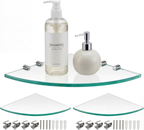Kingrol 3 Pack Glass Bathroom Shower Shelves, Extra Thick Wall Mounted Shelves,