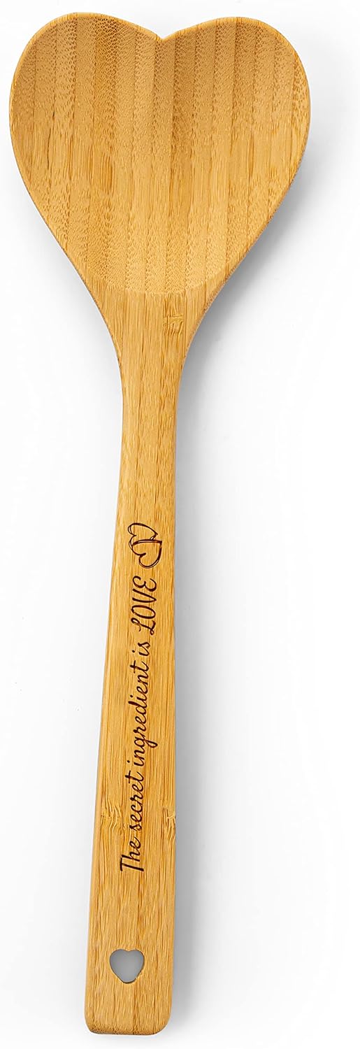 Gorgeous Heart Shaped Bamboo Wooden Spoon - Engraved Handle, Perfect Addition to a Kitchen Filled with Love