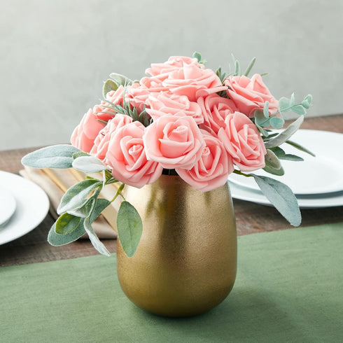 Juvale Artificial Roses for Wedding Decor - 3-Inch Pink, 100 Pack Realistic Flowers for Centerpieces
