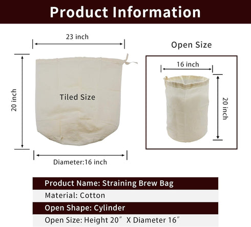 CONIE 16"x 20" Large Straining Bag for 40 to 50 Qt Brew Pot Kettles for Home Brewing Beer and Wine