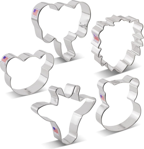 Zoo Faces Cookie Cutters 5-Pc. Set, Giraffe, Lion, Hippo, Elephant, Bear Faces, Made in the USA