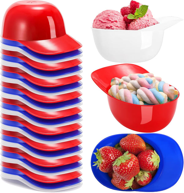 Fasmov 30 Pack Baseball Helmet Ice Cream Snack Bowls - 8 oz Mini Baseball Cap Bowls for Kids, Red, Blue, White