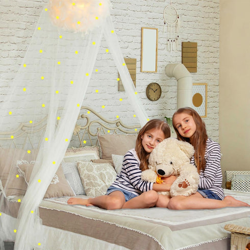 Eimilaly Glow in The Dark Stars Bed Canopy, Pink Princess Mosquito Net for Girls Bed Room Decor