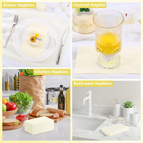 60 2 NatNarr Pcs Ivory Wedding Napkins, Ply Disposable Cream Napkins Decorative Guest Hand Towels for Bathroom Beige