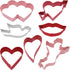 R&M Valentine Cookie Cutter Set, 7 Shapes - Heart, Double Heart, Arrow, Dove, Lips, Cupid, Red, Pink, White