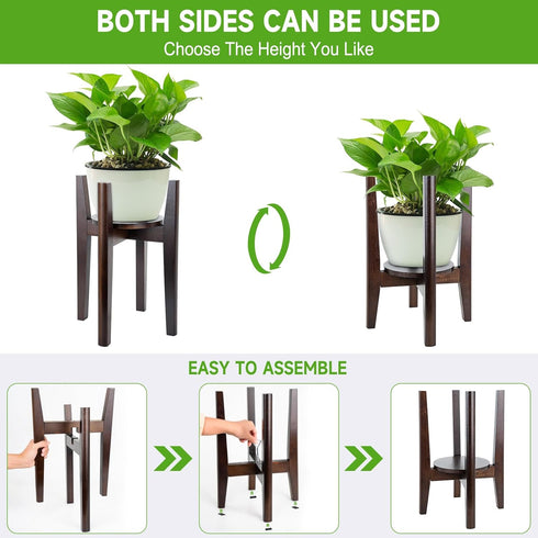 ZIOZERTT 8'' 12'' Adjustable Plant Stand with Tray,Indoor Wood Plant Stand Fit to Planter,Mid Century Modern Flower Pot