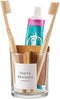 onsogi Glass Toothbrush and Toothpaste Holder with Bamboo Divider for Bathroom Countertop, Toothbrush